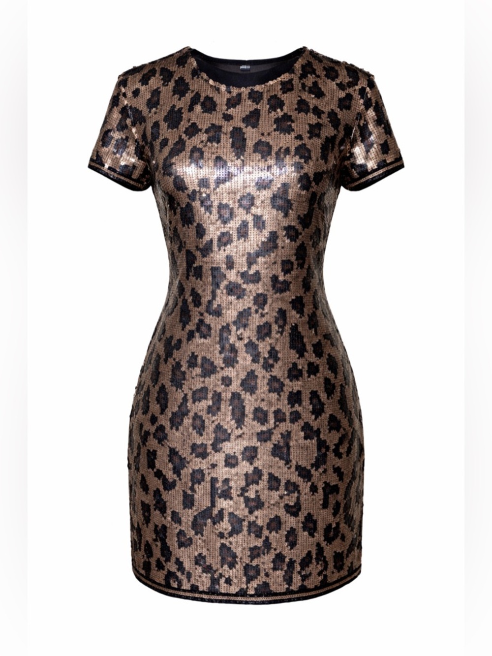 BCBGMAXAZRIA Silk Sequin Leopard Mini Dress Y2K Party Glam‎ XS